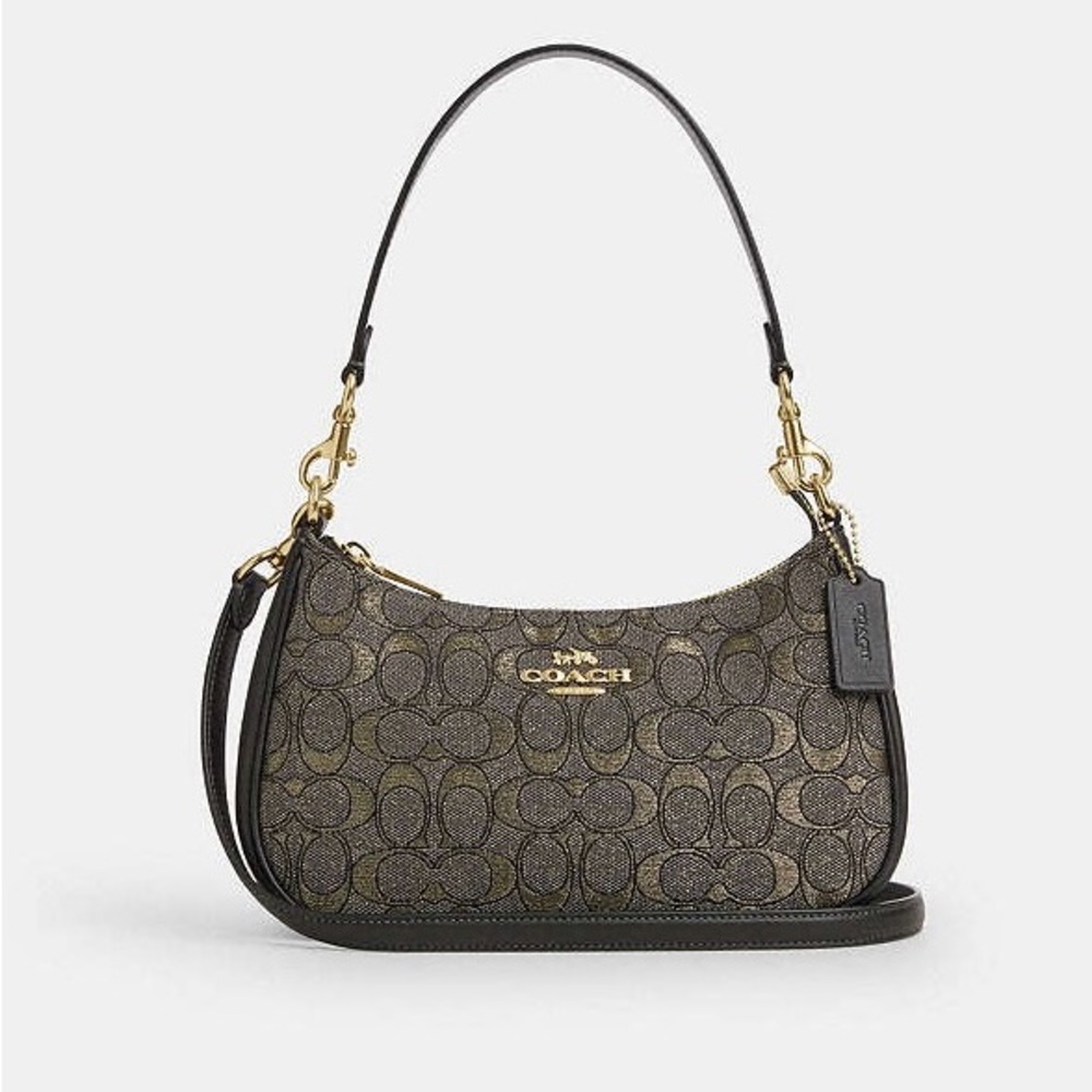 NWT Coach Teri Shoulder Bag In Signature Jacquard CCZ02 Charcoal/ Gold